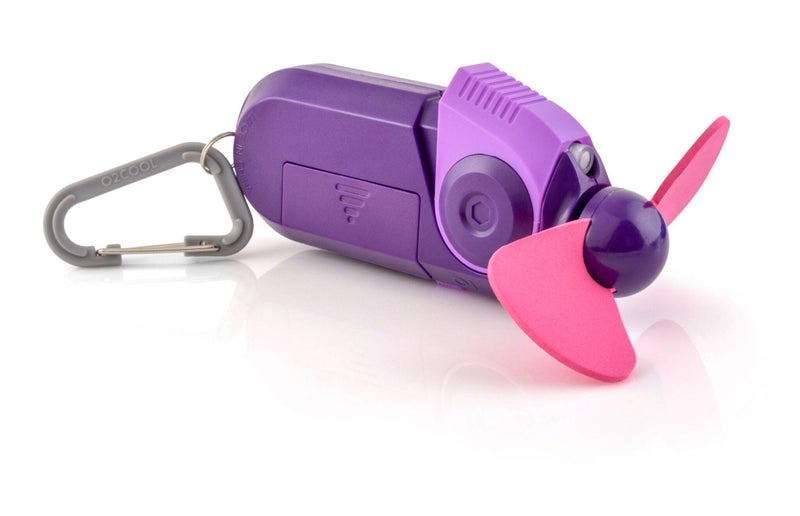 O2COOL Keychain Sport Misting Fan - Pocket Size Battery Powered Portable Handheld Fan With Carabiner Clip and Mister (Purple) - Image 4